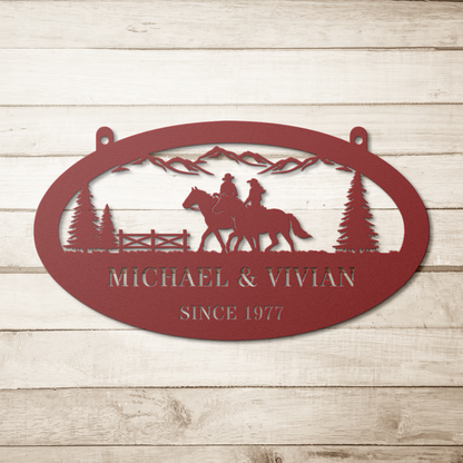 Western Couple Horse Sign