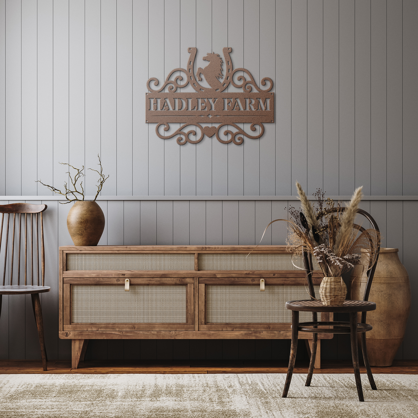 Horse_Shoe_Metal_Sign_Copper_Rustic_Hallway_Mockup.png
