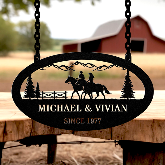 Western Couple Horse Sign